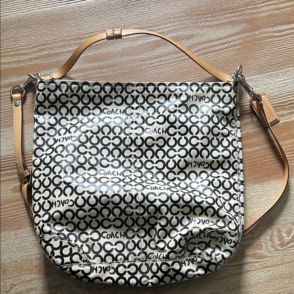 Coach Black & Cream Signature Canvas Crossbody with Tan Trim - Picture 5 of 6